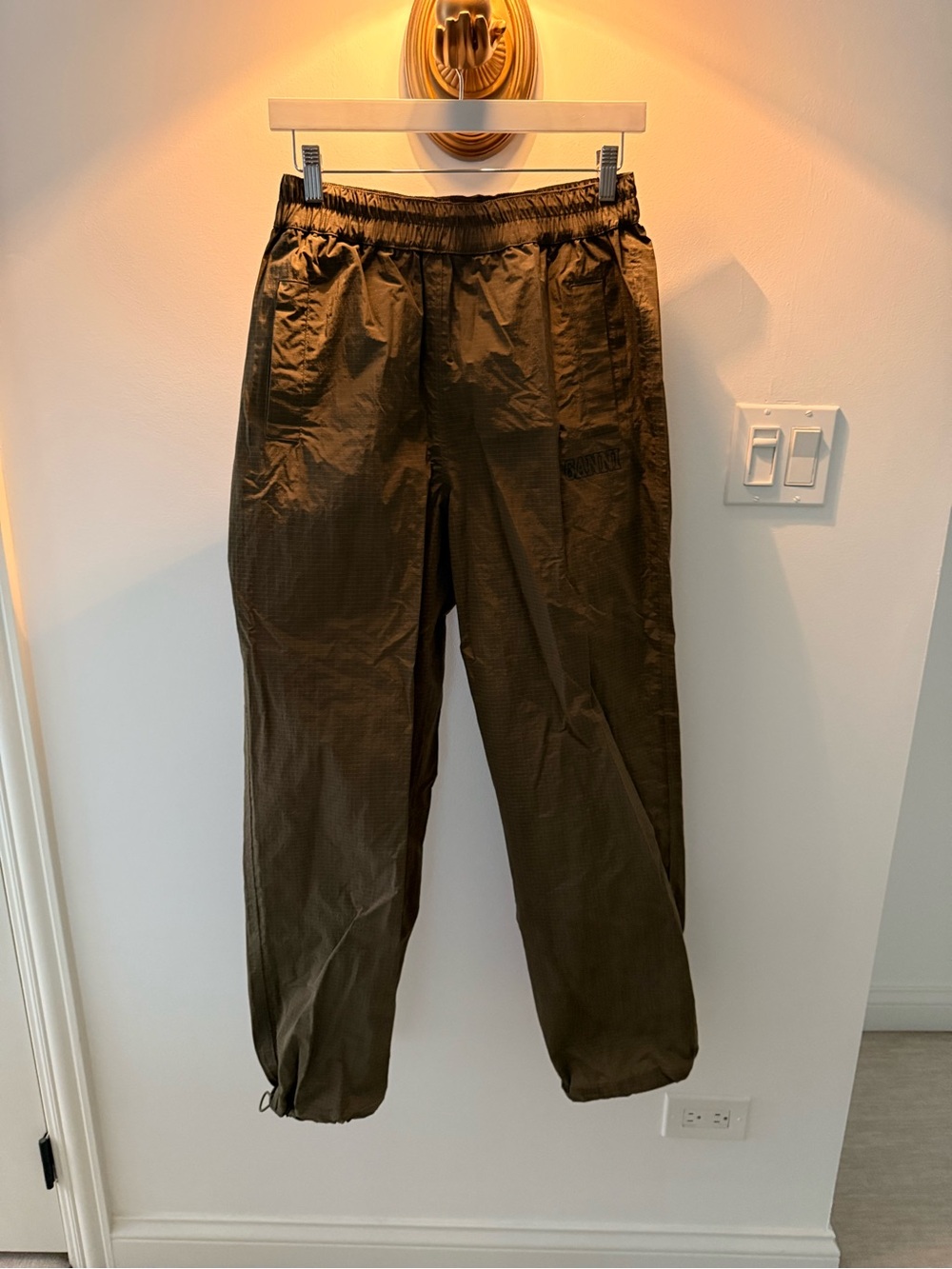 Ganni Olive Green Windbreaker Pants